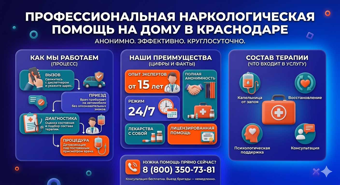 Инфографика о принципах лечения алкоголизма на дому в Почепе: этапы вызова нарколога, преимущества анонимной детоксикации и состав медицинской помощи.